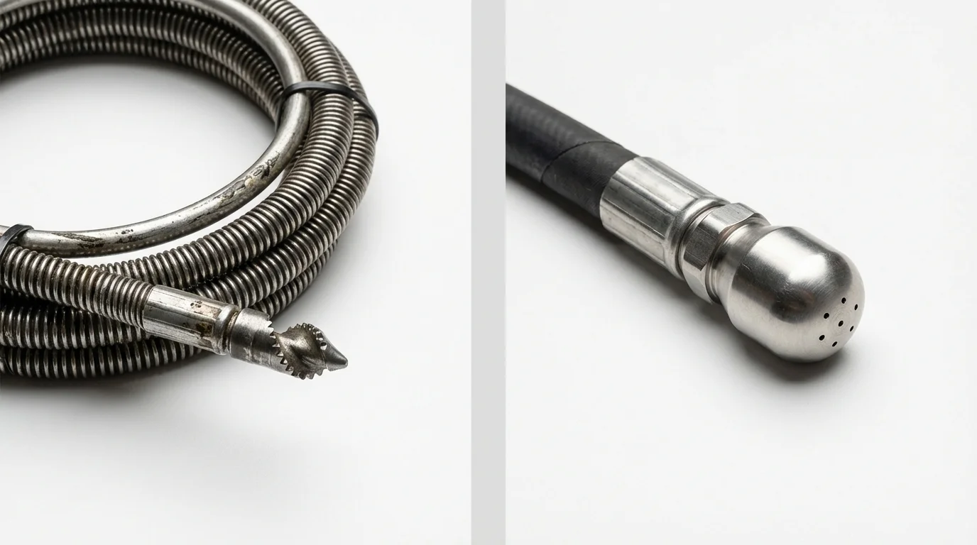 Drain snake cable and hydro jetting nozzle used for drain cleaning in Stillwater, MN