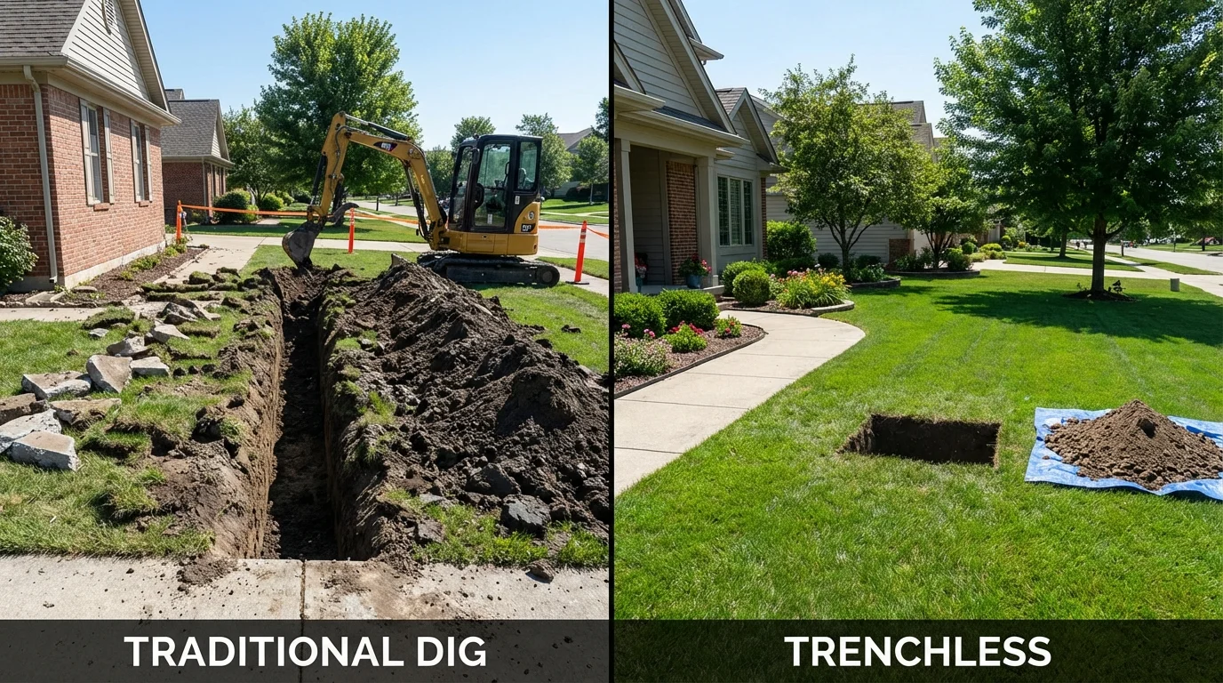Trenchless sewer repair with minimal yard damage versus traditional excavation in Stillwater, MN